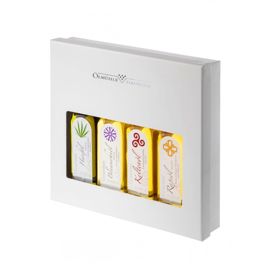 4er Geschenkset Hanf-, Blaumohn-, Kelten- und Gourmet Rapsöl 100ml