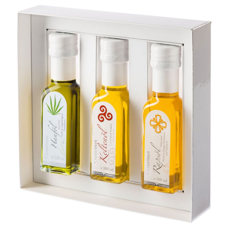 3er Geschenkset Hanf-, Kelten- und Gourmet Rapsöl 100ml